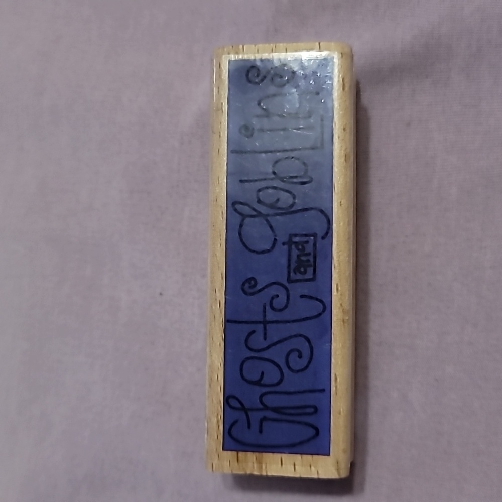 Ghost and Goblin Phrase Wooden Rubber Stamp